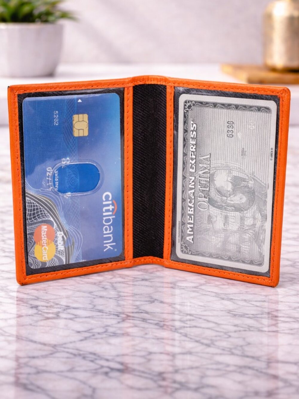 Men Genuine Leather Credit Card Case, ID Window Slim ID Holder